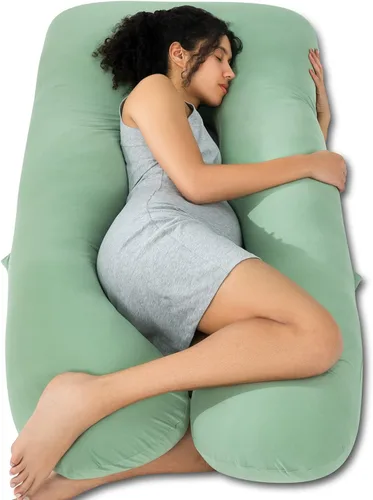 Vista 19 de QUEEN ROSE - Almohadas corporales refrescantes para embarazo, sedosas, en forma de U, tamaño de 55 pulgadas, para dormir, alivio del dolor de Azul