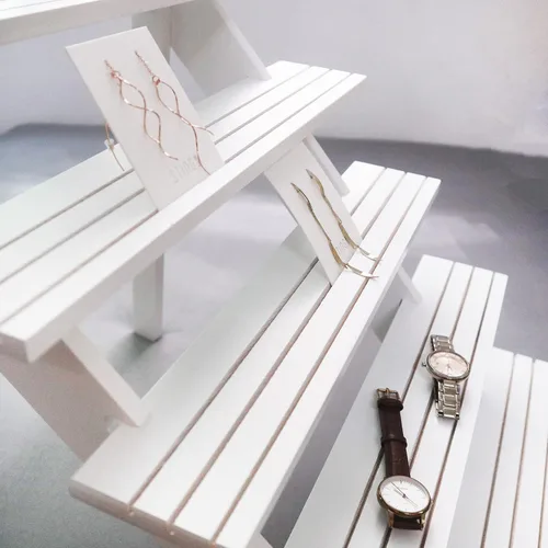 Vista 5 de Exhibición al por menor Pendiente y anillo Soporte de madera blanca Estante de almacenamiento