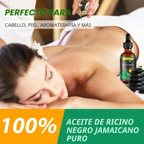Vista 2 de Aceite de ricino negro jamaicano, 100% puro y orgánico, prensado en frío en botellas de vidrio para el crecimiento del cabello, nutrición de cejas e