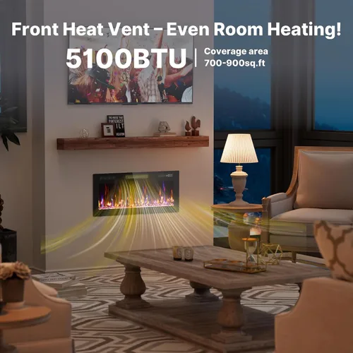 Vista 4 de Chimenea eléctrica ultrafina de 40 pulgadas montada en la pared, inserto de chimenea delgado, chimenea de pared para sala de estar/dormitorio