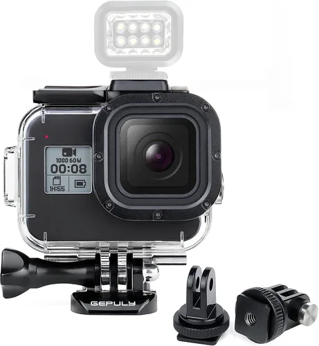 Vista 9 de GEPULY Carcasa impermeable para GoPro Hero 8 Negro, doble ranura para zapata fría protectora subacuática carcasa para GoPro Hero 8 Cámara de acción