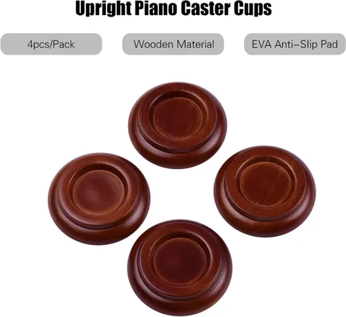 Vista 3 de Copas para piano de madera dura, protector de piso, ruedas sólidas para piano vertical, antideslizante y antiruido, accesorios de pie de piano