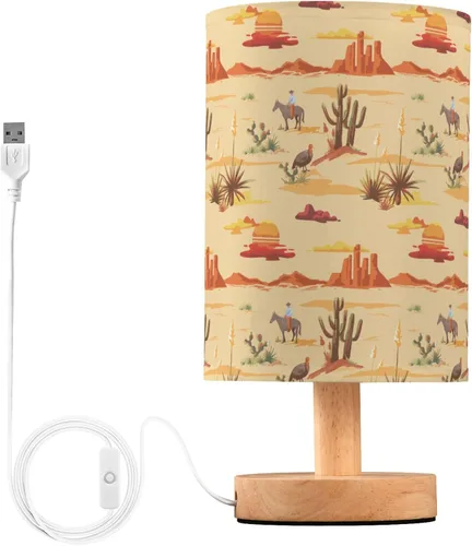 Vista 23 de Lámpara de mesa pintada Mariposa Diente de León con base de madera y pantalla de tela para mesita de noche, lámpara de escritorio para recámara