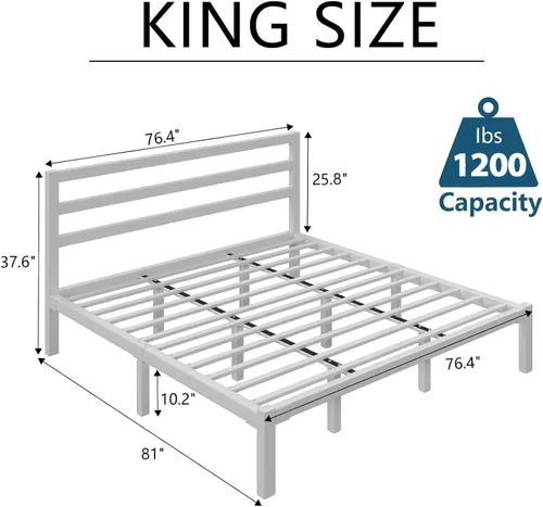 Vista 2 de LoVinson Base de cama tamaño King, base de cama de plataforma resistente con base de metal fuerte, almacenamiento debajo de la cama, base de Blanco