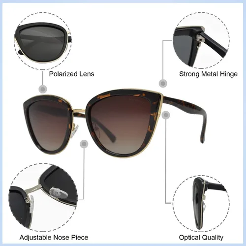 Vista 3 de PZ Gafas de sol polarizadas con diseño de ojo de gato para mujer, protección UV