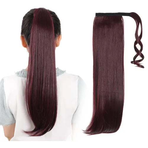 Vista 56 de Extensiones de cabello para cola de caballo, extensión de cola de caballo roja de 16 pulgadas, corta, ondulada, rizada, envolvente, cola de caballo