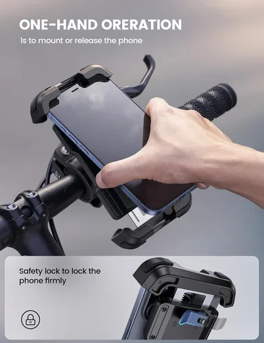Vista 2 de Lamicall Soporte de teléfono para bicicleta, soporte de teléfono para motocicleta, soporte ajustable para teléfono celular, clip para manillar