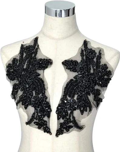Vista 24 de Parches de Apliques de Ropa DIY con Cuentas de Pedrería Hechos a Mano, Aplique con Cuentas para Decoración de Vestido de Novia Color Verde Oscuro AB