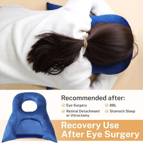 Vista 3 de Almohada boca abajo, almohada ajustable para dormir estómago para recuperación después de cirugía ocular BBL, azul