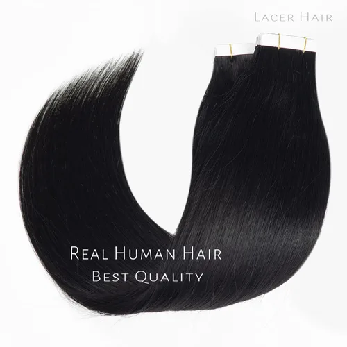 Vista 3 de Lacer Extensiones de cabello humano adhesivas de 12 pulgadas, cinta adhesiva de doble cara para extensiones de cabello de trama cutánea, 20