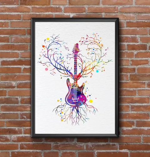 Vista 8 de Dignovel Studios 8X10 sin marco guitarra corazón vena amante de la música instrumento músico vieja escuela acuarela arte impresión póster arte pared