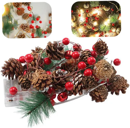 Vista 2 de Guirnalda de Navidad funciona con pilas LED iluminada mini guirnalda de cono de pino para Navidad (sin batería)