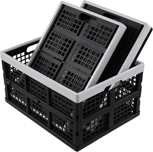 Vista 3 de 3 paquetes de cestas plegables rectangulares de plástico de 30 L, almacenamiento de cajas plegables, cajas de leche plegables para uso general