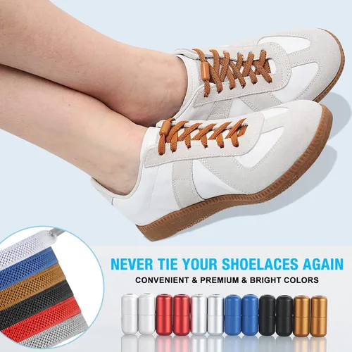 Vista 7 de Cordones para zapatos sin ataduras para niños y adultos, 6 pares de cordones elásticos para zapatos planos con hebilla de metal