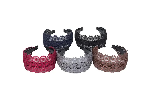 Vista 6 de DORIS&JACKY Diademas anchas de encaje y bandas elásticas grandes antideslizantes con dientes, 5 accesorios para la cabeza para mujeres y niñas