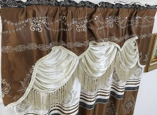 Vista 3 de GOHD Harmony Horizon. Panel de cortina jacquard con cenefa de lujo adjunta. Juego de 2 piezas. Cada pieza de 54 pulgadas de ancho x 90 pulgadas