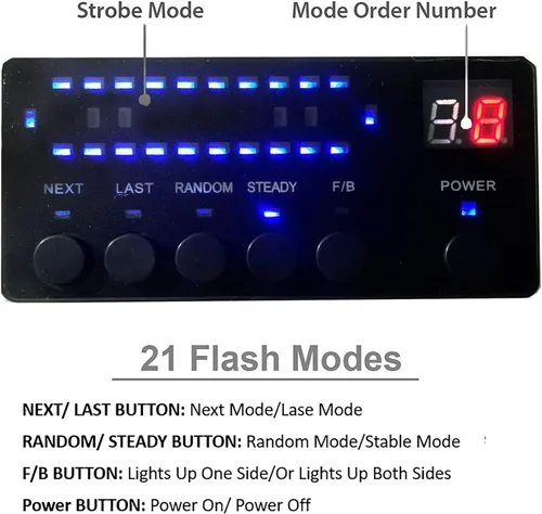 Vista 4 de Luz estroboscópica de emergencia de 51 pulgadas, 21 modos intermitentes, tira estroboscópica de 96 LED con interruptor de pantalla digital, barras