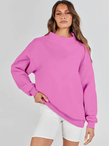 Vista 2 de ANRABESS Sudaderas de gran tamaño para mujer, cuello alto, manga larga, sudaderas con capucha para otoño, ropa 2023