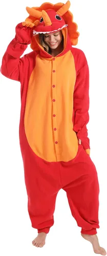 Vista 4 de dressfan Disfraz de dragón de Triceratops de animal, disfraz de dinosaurio, Navidad, Halloween, cosplay, pijama, unisex, para adultos y adolescentes
