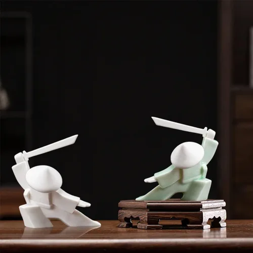 Vista 8 de LYART Figura de estatua de guerrero – Accesorios de adorno de té para mascotas – Lindo regalo de decoración de Kung Fu para el hogar, oficina