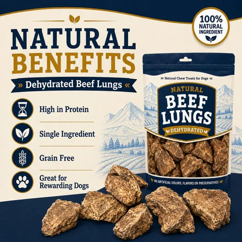 Vista 4 de hotspot pets Golosinas de carne de pulmón para perros, bolsa grande de 1 libra, tostado lento, totalmente naturales, deshidratadas, golosinas