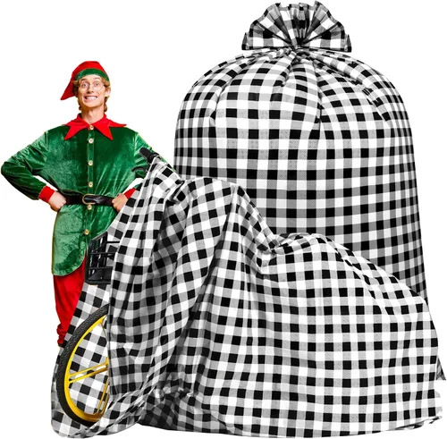 Vista 7 de Teling 2 piezas de 80 x 60 pulgadas bolsas de regalo para bicicleta jumbo de Navidad, bolsas de regalo de bicicleta extragrandes de plástico