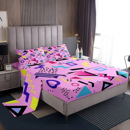 Vista 39 de Erosebridal Juego de sábanas de estilo retro de los años 80, tamaño individual, diseño geométrico abstracto, diseño moderno urbano con círculos