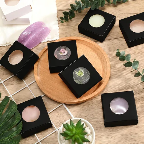 Vista 3 de Chinco 30 cajas de jabón cuadradas para jabones caseros, velas, 3 x 3 x 1.2 pulgadas, cajas de jabón con ventana transparente, pequeña caja de Negro