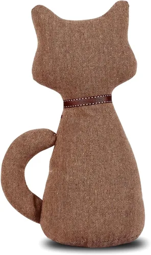 Vista 2 de Lindo tope de puerta decorativo para el hogar y la oficina, topes de puerta de piso, protectores de pared pesados de tela con peso animal, gato café