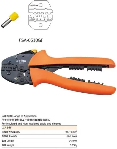 Vista 2 de FSA-0510GF Alicates para herramienta de mano de prensado, alicates para cable de crimpado, Alicates para cortadores de alambre, rango de engaste