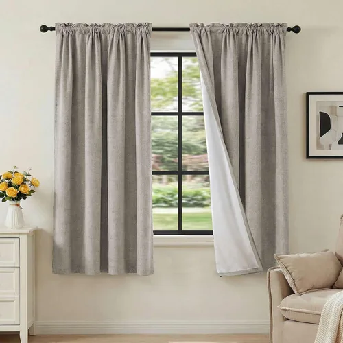 Vista 98 de H.VERSAILTEX Cortinas 100% opacas con aspecto de lino para dormitorio, bloqueo de luz completa, bolsillo para barra, cortinas de ventana gruesas