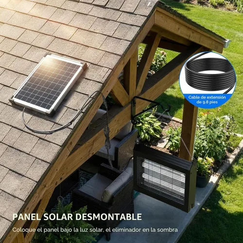 Vista 6 de Solar Bug Zapper, 4500 V rejilla eléctrica mata mosquitos para patio 10W Solar & USB Charging, Auto/Manual Mode, 1/2 Acre Coverage, 3 Placement