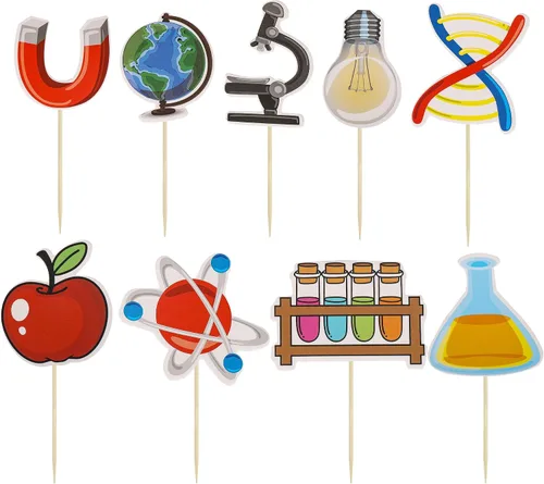 Vista 3 de Gyufise 36 piezas de decoración para cupcakes de ciencia, rocas de ciencia, para baby shower, niños, astronomía, biología, química, física, ciencia