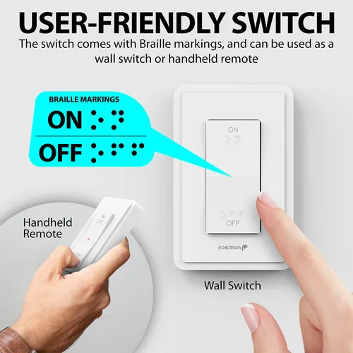 Vista 5 de Fosmon Enchufe de control remoto inalámbrico para interiores, interruptor de luz a batería con marca de encendido/apagado Braille, para luces, árbol