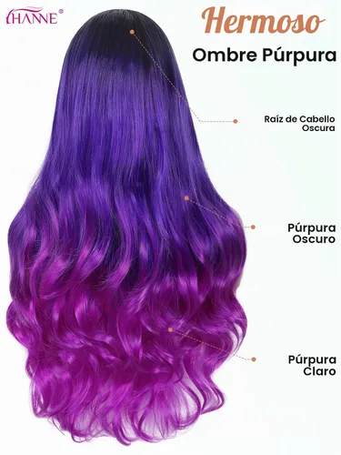 Vista 3 de HANNE - Peluca larga color Ombre con cabello rizado sintético, resistente al calor, de alta densidad y llena para mujeres 1B/azul/púrpura