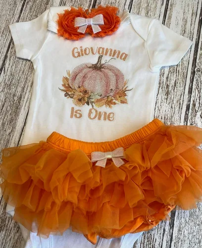 Vista 13 de First Birthday Pumpkin Baby Girl Personalized Name Bodysuit This Pumpkin is One Optional Accessories