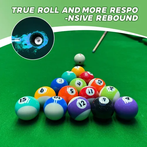 Vista 6 de HMQQ - Juego de bolas de billar vibrantes estilo TV, 2-1/4 pulgadas, 16 piezas Bright TV-style colors, clear numbers and a red-dot cue ball for