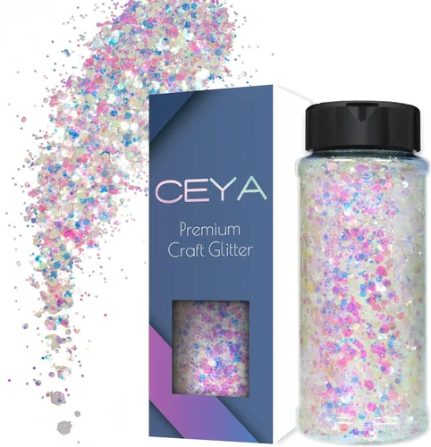 Vista 10 de Ceya Juego de purpurina que brilla en la oscuridad, 18 colores, 6.3 onzas/6.35 oz, mezcla de purpurina gruesa luminosa, copos de polvo fino