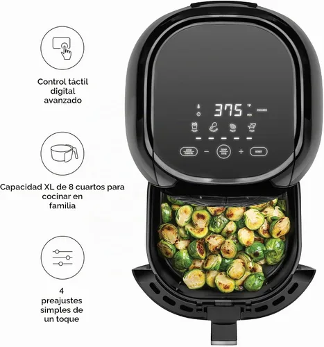 Vista 2 de Chefman TurboFry Touch - Freidora de aire de 8 cuartos de galón con ventana de visualización XL y pantalla digital avanzada, freír con menos aceite