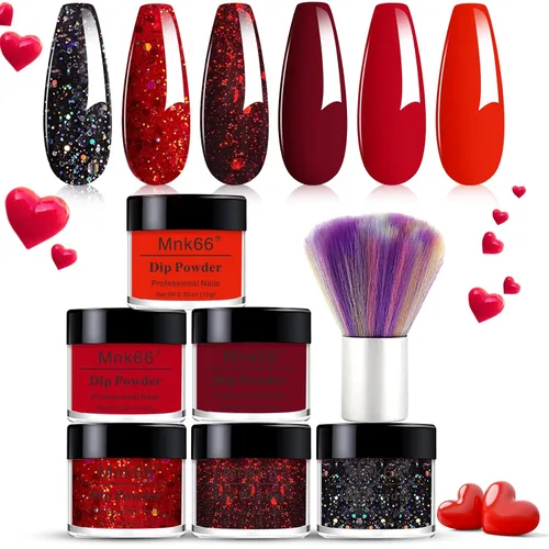 Vista 10 de Juego de polvo de inmersión de 6 colores, set de colores para uñas con vino tinto oscuro, rojo oscuro, naranja, set de polvo de inmersión para uñas