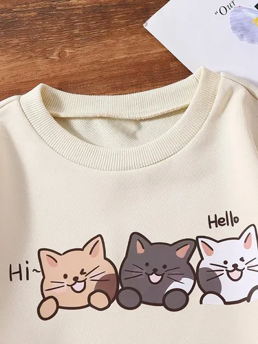 Vista 3 de SOLY HUX Sudadera de manga larga con cuello redondo y estampado de letras de corazón para niña