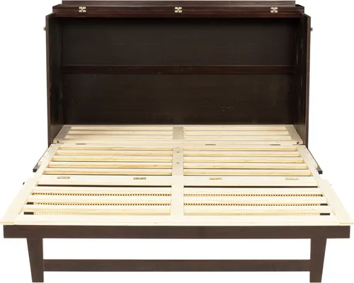 Vista 8 de Cama Murphy de tamaño queen, cama de madera de pino con decoración y cajón de ratán, color espresso