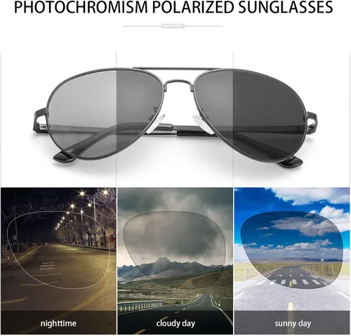 Vista 4 de SODQW Gafas de sol polarizadas fotocromáticas para hombre gafas de sol deportivas de aviador protección UV 400 con marco de metal grande