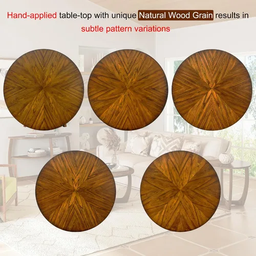 Vista 4 de PADMA HOUSE - Mesa auxiliar redonda de madera con patas curvas, mesa única de copo de nieve Brown Walnut Wood Tabletop & Legs, 23.6"D x 21.7"H