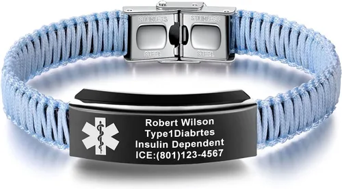 Vista 23 de Pulseras de alerta médica para mujeres Pulseras de identificación médica personalizables para hombres, niñas y niños Pulseras médicas trenzadas