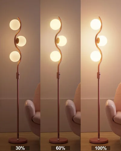 Vista 4 de Lámpara de pie rosa regulable de 60 pulgadas, lámparas de pie modernas con 3 globos de luz blanca cálida suave de 3000 K, lámpara de pie de mediados