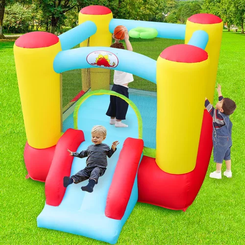 Vista 8 de WELLFUNTIME - Castillo hinchable con tobogán, castillo para saltar para niños con soplador, castillo hinchable de 100x77x63 Pulgadas