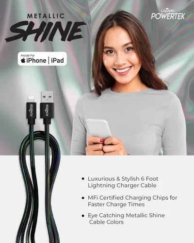 Vista 6 de LIQUIPEL Powertek - Cable de carga para iPhone, adaptador de cable Lightning a USB de carga rápida de 6 pies, compatible con iPad, certificado MFI