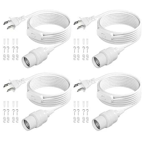 Vista 15 de DiCUNO Cable de extensión de linterna colgante E26, lámpara de control de interruptor de cable en línea para enchufar y apagar, 6.6 pies, negro