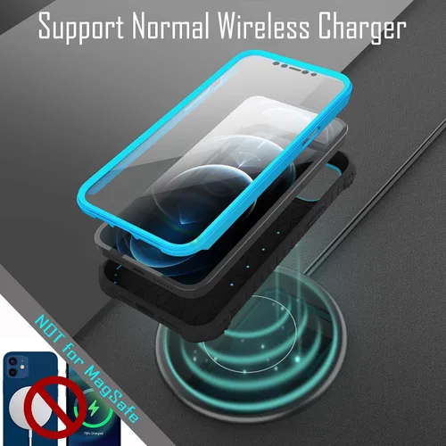 Vista 6 de ExoGuard Funda para iPhone 12, compatible con iPhone 12 Pro, funda de goma a prueba de golpes de cuerpo completo, protector de pantalla integrado